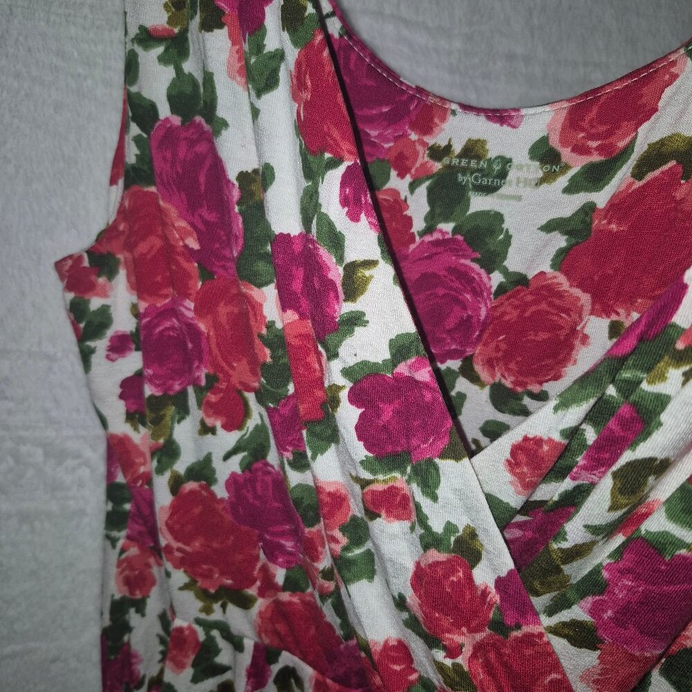 Garnet Hill Green Cotton Rose Print Dress Sz S-M Floral Fairycore Cottagecore - Picture 5 of 13